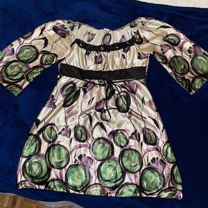 Ice vanilla | satin flower dress with sequin waist | size M